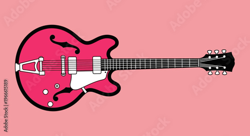 A stylish pink electric guitar with a bold black outline, perfect for music lovers and artists