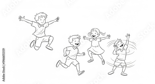 Children playing and jumping with joy in a happy environment.