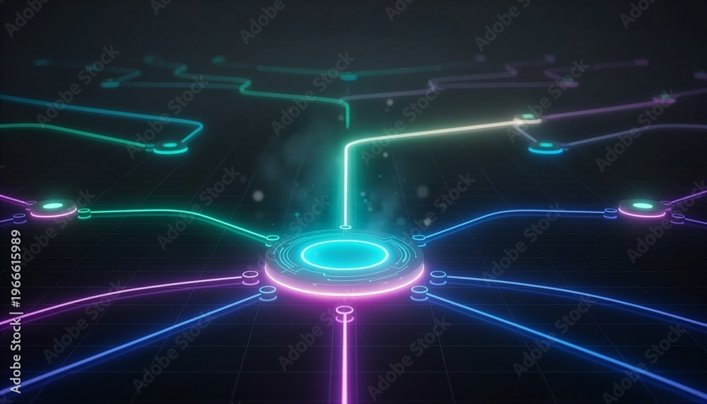 Fototapeta premium Futuristic glowing network connections, abstract technology and innovation