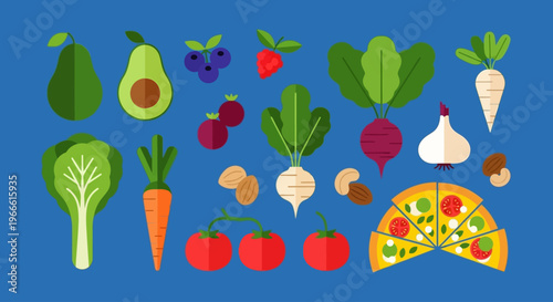 A vibrant collection of fresh fruits and vegetables, including healthy ingredients for a delicious meal