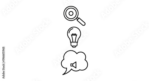 Search, idea, and communication icons representing concept of effective engagement strategies
