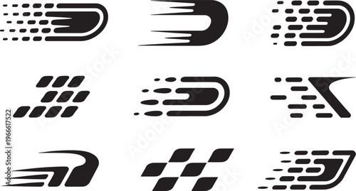 Collection of nine abstract speed and motion icons