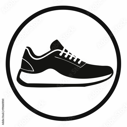 Modern sneaker shoe icon inside circle, casual footwear symbol representing sport, fashion, and active lifestyle