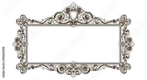 Elaborate vintage baroque ornamental frame with swirling floral filigree details, perfect for elegant invitations and decorative borders