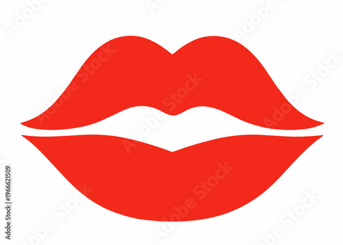 Clean red lips vector illustration with pointed corners and a slim highlight opening on white. Minimal beauty emblem for cosmetics, fashion, romance and desire themes.