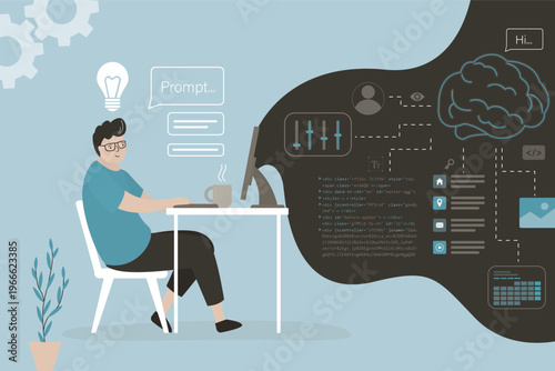 Fotografija Smart programmer with ai assistant in workspace