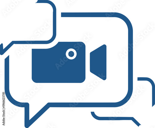Creative icon combining speech bubble with video camera symbol for multimedia communication