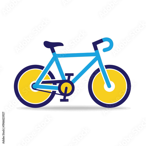 Flat Design Blue Bicycle with Yellow Wheels on White Background