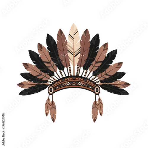 Native American Headdress with Feathers, Tribal Chief Headdress, Indigenous Symbol