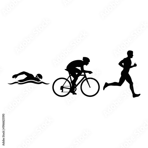 Triathlon Silhouette: Swimming, Cycling, Running - Dynamic Sports Concept