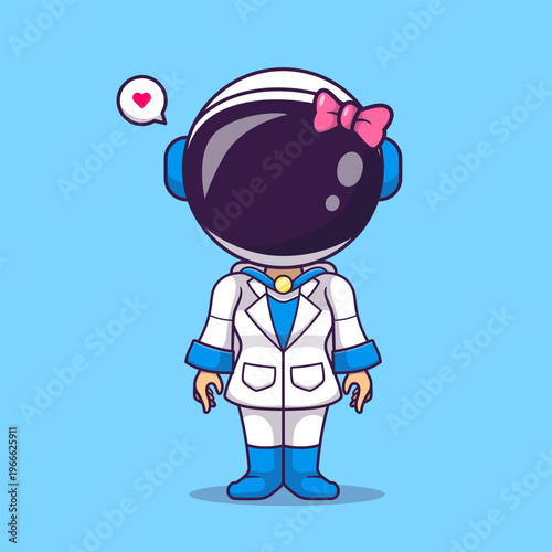 Cute Woman Astronaut Standing With Ribbon Cartoon