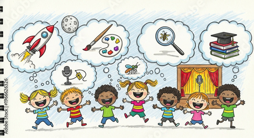 Childrens Dreams and Aspirations - A Colorful Illustration.