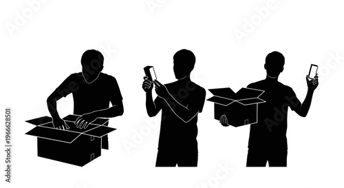 Unboxing Package Silhouette – E-commerce Delivery Vector Illustration