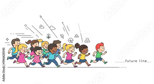 Children running together in a race, having fun and enjoying the day.