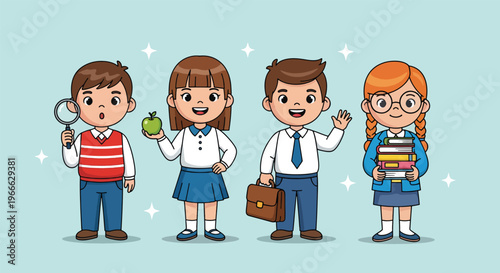 Cute Diverse Students Holding School Supplies and Books.