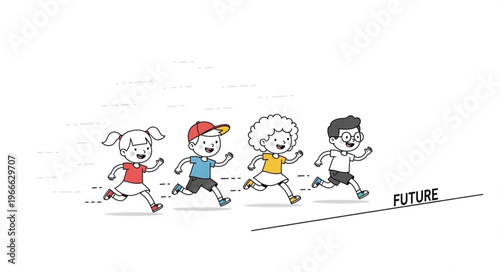 Children Running Towards the Future - A Symbol of Progress.