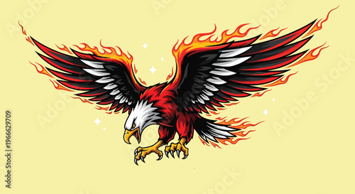 Fiery Eagle in Flight with Wings Ablaze.