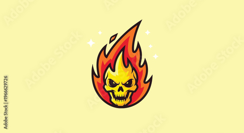 Fiery Skull Illustration with Intense Flames.