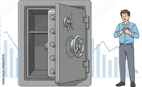 Brown leather wallet with button strap closure and capsule shapes, financial illustration symbolizing money, savings, and personal belongings