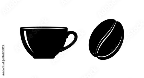 Black coffee cup and bean graphic a simple design silhouette