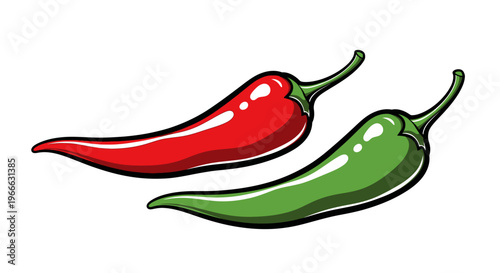 Vibrant red and green chili peppers in a bold graphic silhouette