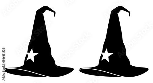 Two pointed witch hats with stars a bold graphic silhouette