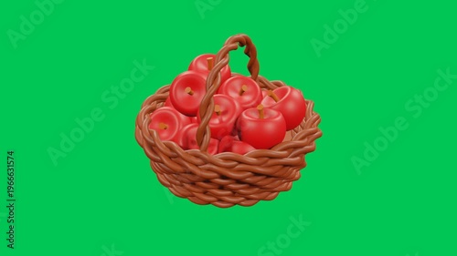 Rotating 3D Red Apples in Wicker Basket Animation