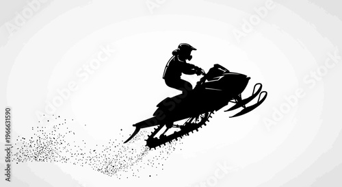 Snowmobile rider performing a jump stark black silhouette