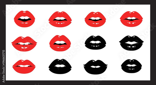Repeating pattern of vibrant red and black lips a striking silhouette