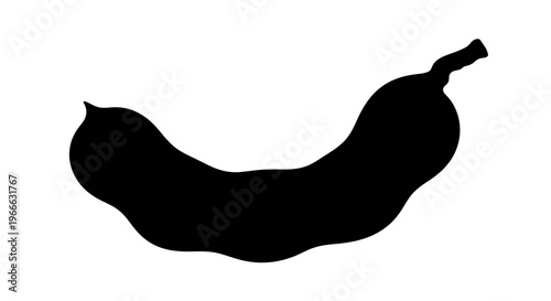 A stark black silhouette of a curved organic shape resembling a bean silhouette