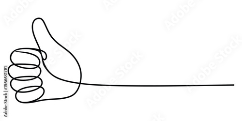 A single continuous line drawing of a hand gesture showing a thumbs up sign for positive feedback
