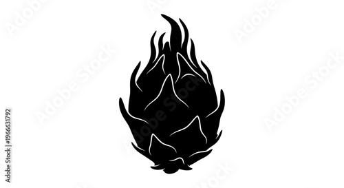 Dramatic black silhouette of a dragon fruit sharply defined silhouette
