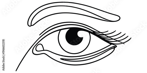 A simple black and white line art illustration of a single human eye with an arched eyebrow detail