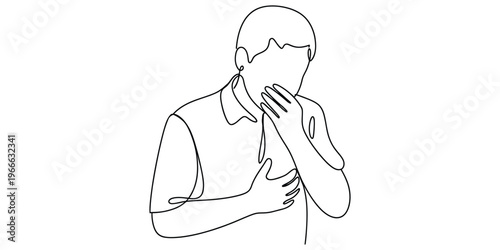 Minimalist line art illustration of a man suffering from a sudden attack of coughing or illness