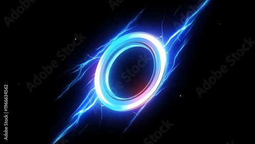 Diagonal Electric Plasma Ring with Blue Lightning