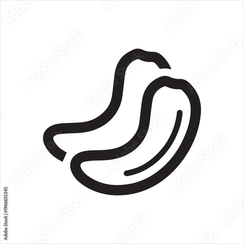 Cashew nut icon. Tropical nut and food ingredient. Monochrome black and white symbol