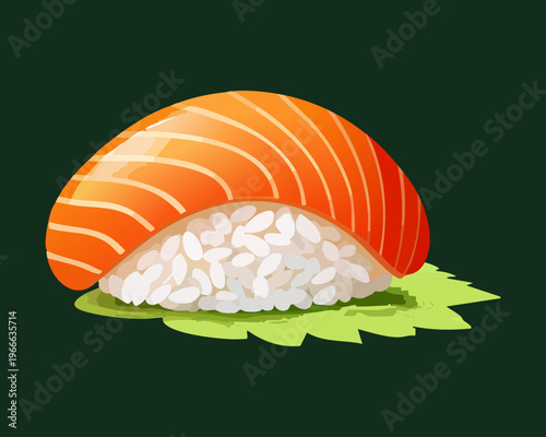 Tasty salmon sushi nigiri with fresh fish slice and rice for japanese seafood lovers and restaurant menu branding - Vector Illustration