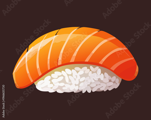 Authentic salmon nigiri sushi with fresh fish fillet on rice ball for traditional japanese seafood dining and menu - Vector Illustration