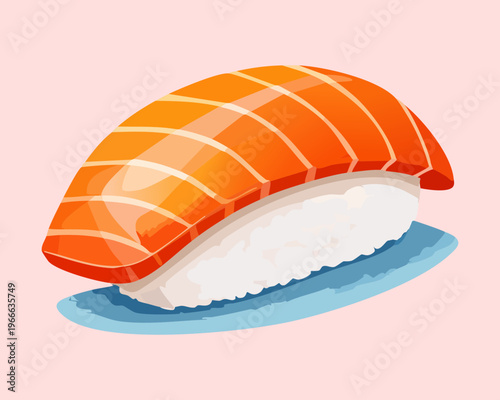 Delicious salmon sushi nigiri with fresh fish topping on rice for japanese cuisine enthusiasts and restaurant menu designs - Vector Illustration