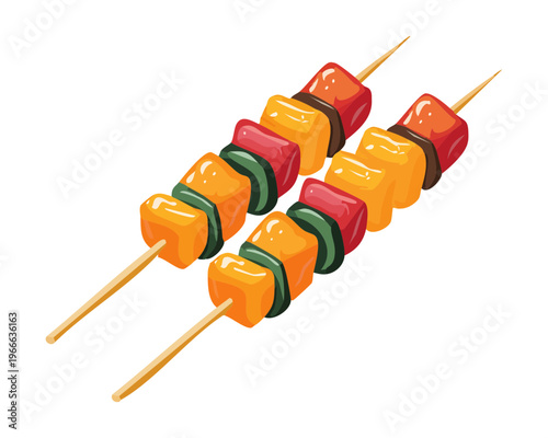 Colorful yakitori vegetable and tofu skewers for traditional japanese street food snack and healthy menu design - Vector Illustration