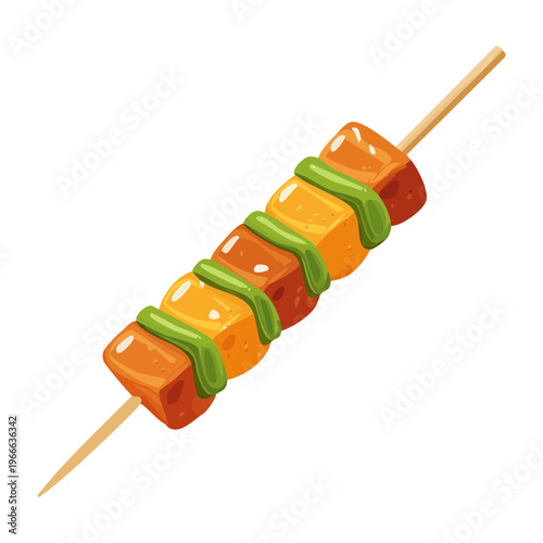 Grilled skewers with meat chunks and fresh green bell peppers marinated in savory sauce for a delicious meal - Vector Illustration