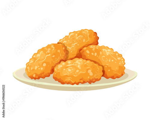 Crispy golden fried nuggets served on a white plate for a popular fast food snack or appetizer - Vector Illustration