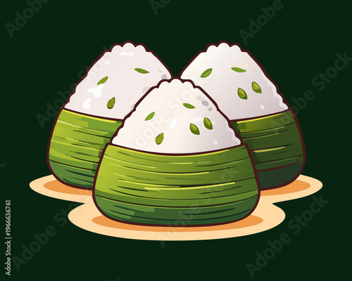 Group of onigiri rice balls with sesame seeds for a nutritious and tasty traditional Japanese snack - Vector Illustration