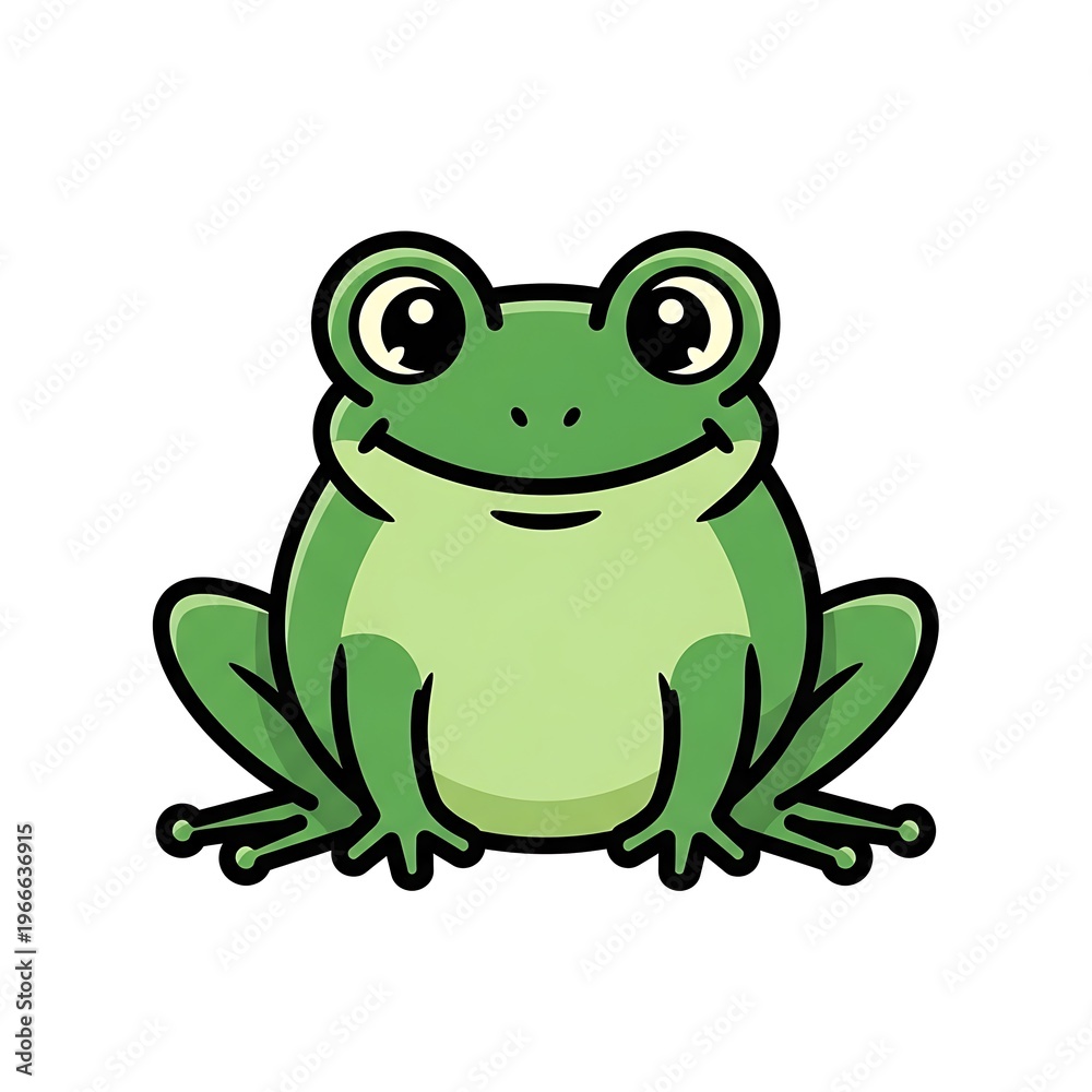 Fototapeta premium Cartoon green frog smiling face.