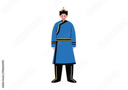 モンゴルの伝統的な民族衣装を着た男性のイラスト