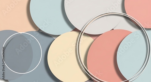 Abstract layered circles in pastel colors with white rings and a seamless design