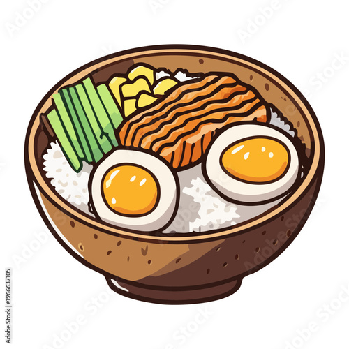 savory bowl of noodles with eggs and corn for a simple and delicious meal choice - Vector Illustration