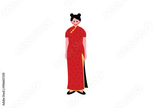 チャイナドレスを着た女性のイラスト
