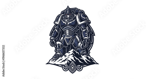 Bold warrior in armor vector illustration on isolated white background