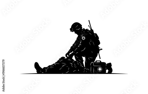 First Responder Assisting Injured Person Silhouette Vector